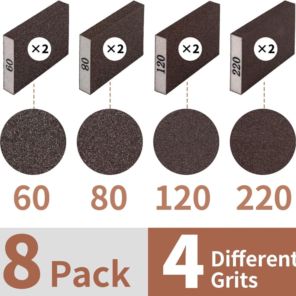 8 Pack Sanding Sponge, Sanding Blocks 60/80/120/220 Grit Assortment, Sand Paper for Wood Furniture, Sander Pads, Washable and Reusable Sandpaper for Drywall Metal Glasses Repair - Image 3