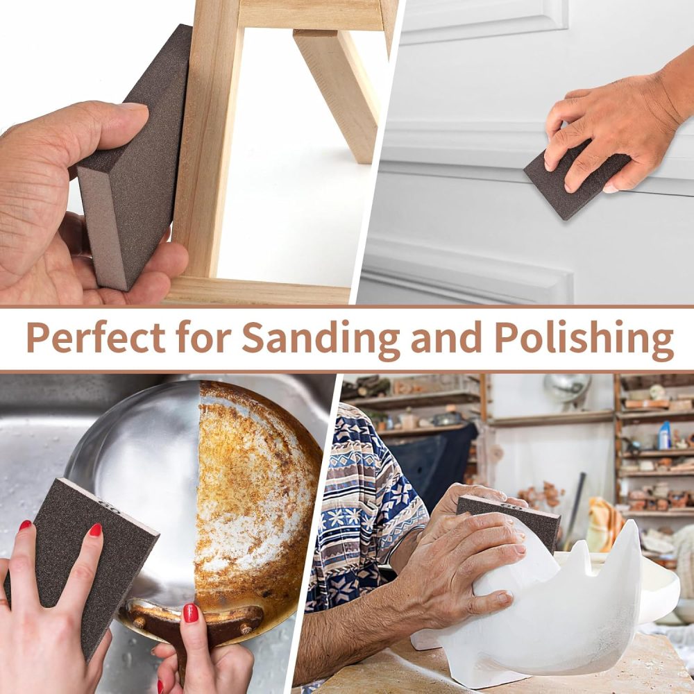 8 Pack Sanding Sponge, Sanding Blocks 60/80/120/220 Grit Assortment, Sand Paper for Wood Furniture, Sander Pads, Washable and Reusable Sandpaper for Drywall Metal Glasses Repair - Image 6