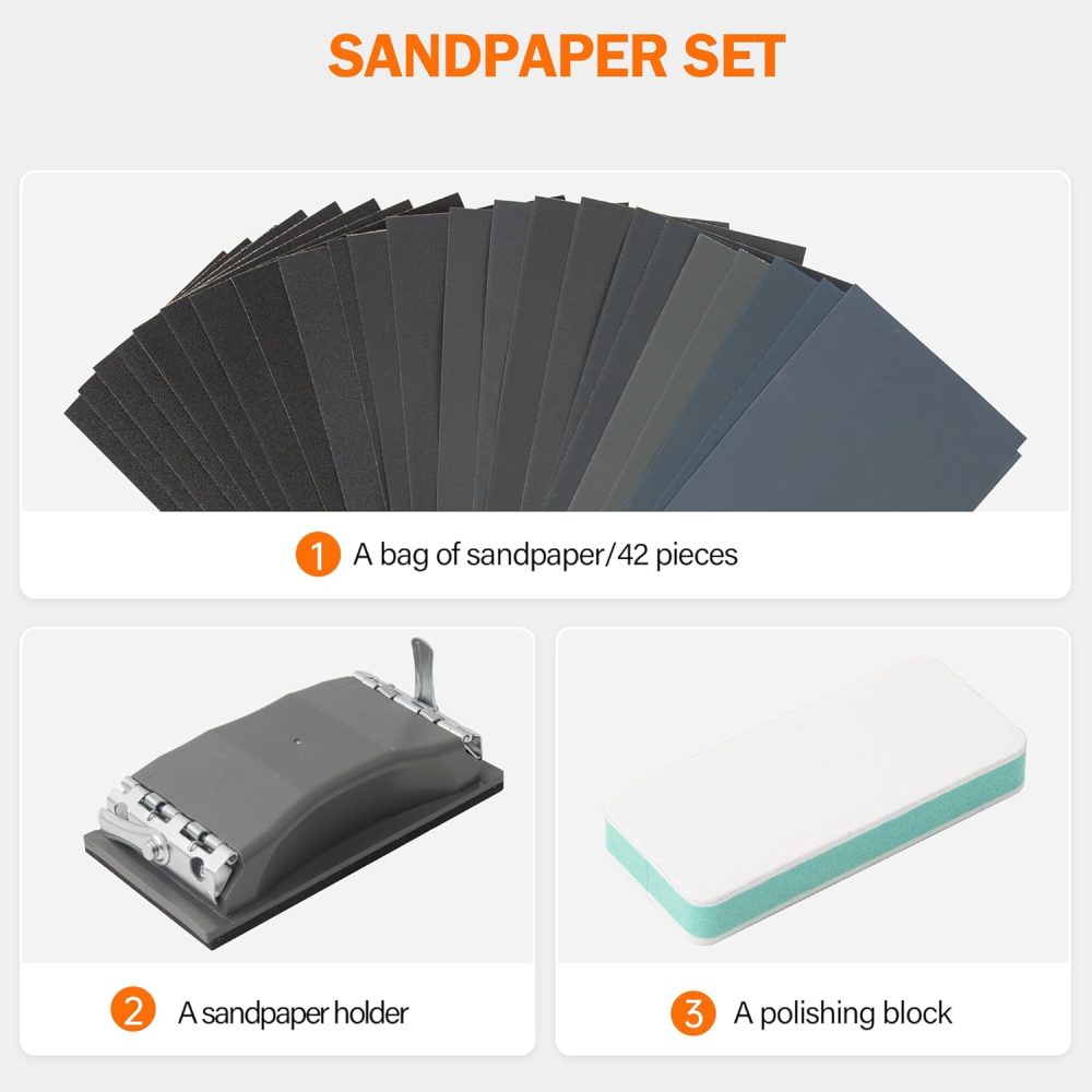 KENDO 44pcs Sandpaper Variety Pack Sandpaper 14 Grits Assorted for Wood Furniture Finishing, Metal Sanding and Automotive Polishing, Wet Dry Sandpaper - Image 3