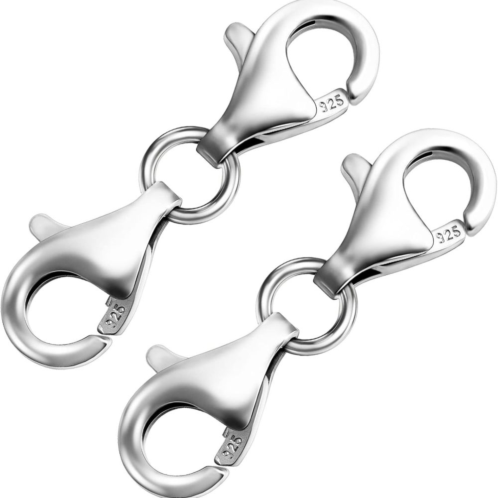 OHINGLT Double Lobster Claw Clasps 925 Sterling Silver Necklace Extender, Double End Design Necklace Clasps and Closures, Bracelet Connector Suitable for Jewelry Making